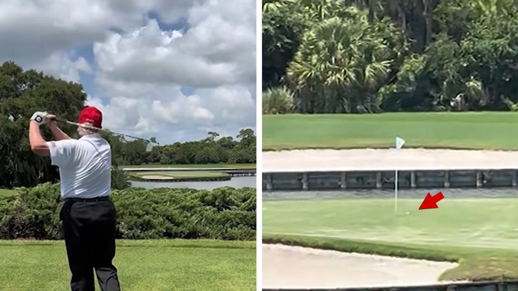 donald-trump-hits-impressive-golf-shot,-misses-hole-in-one-by-inches