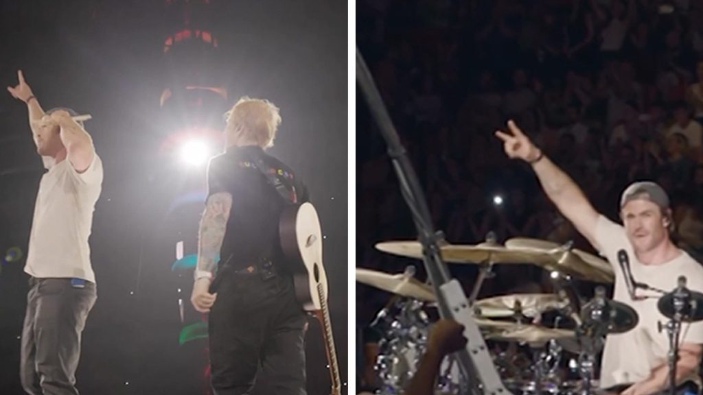 chris-hemsworth-plays-drums-at-ed-sheeran-concert