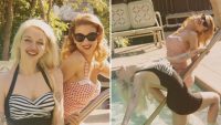 viola-odette-harlow-&-mila-molinari-go-demure-summer-in-classic-swimsuits